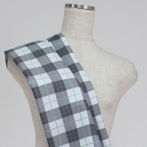 C0117　灰色+黄緑　チェック柄生地