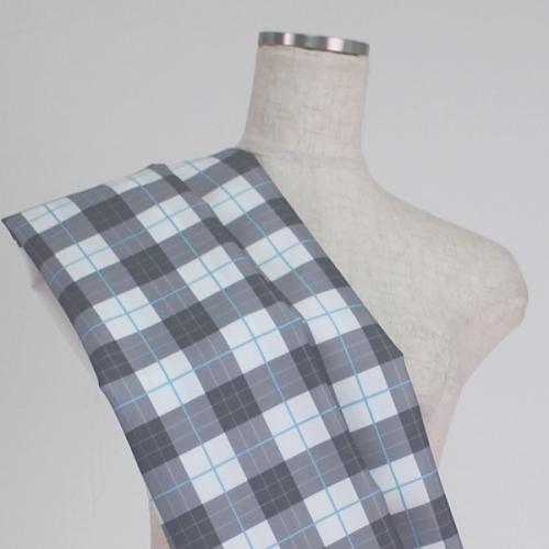 C0120　灰色+青　チェック柄生地