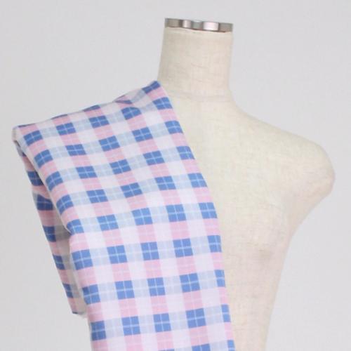 C0191　薄青×ピンク　チェック柄生地(小)