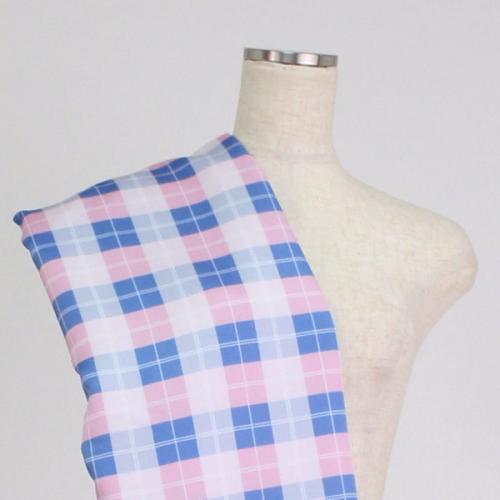 C0192　薄青×ピンク　チェック柄生地(大)