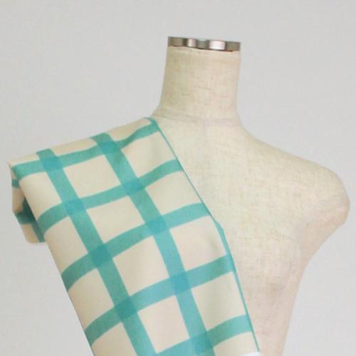 C0196　パステル緑×クリーム太　チェック柄生地