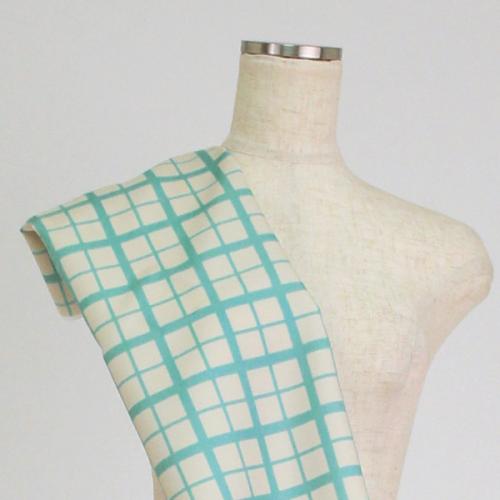 C0199　パステル緑×クリーム　チェック柄生地