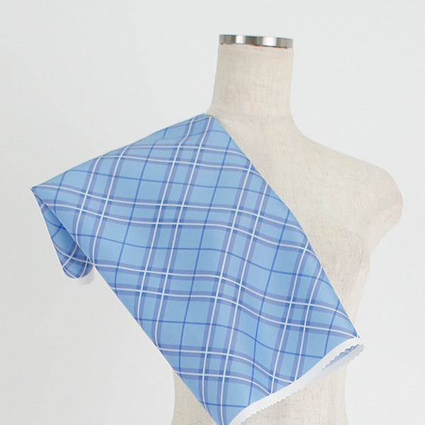 C0369　ライトブルー　チェック柄生地
