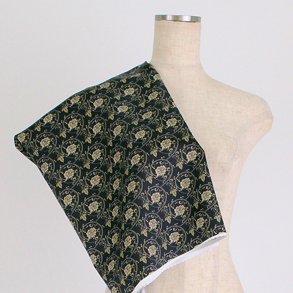 C0284　黒×黄色　唐草和風柄生地