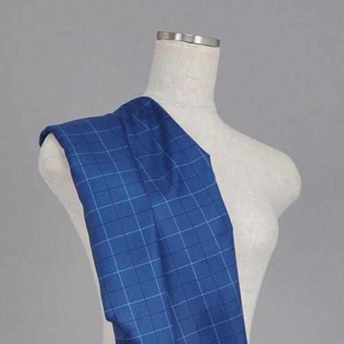 C0047　青ベース和風　チェック柄生地