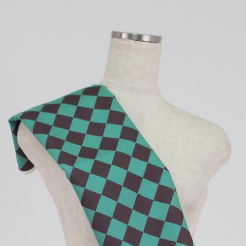 C0208　パステル緑×茶　ダイヤ柄生地