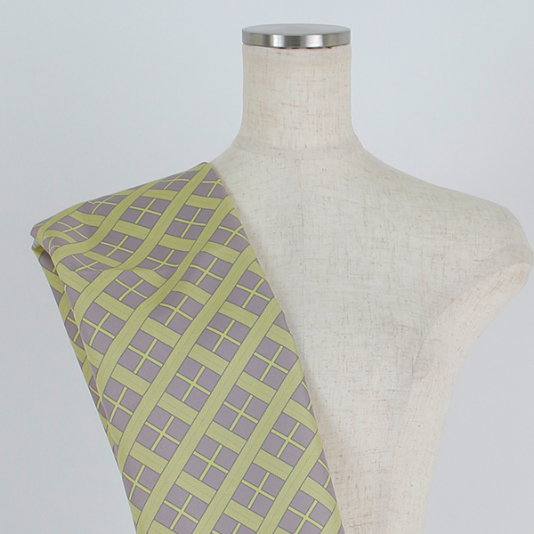 C0463　黄色×グレー　格子柄生地