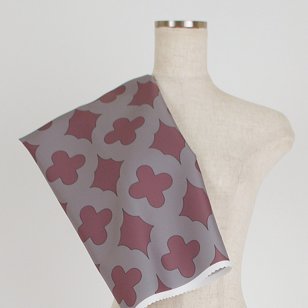 C0377　グレイッシュピンク×グレー　モロッカン柄生地