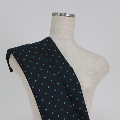 C0099　黒ベース緑+水色　水玉柄生地