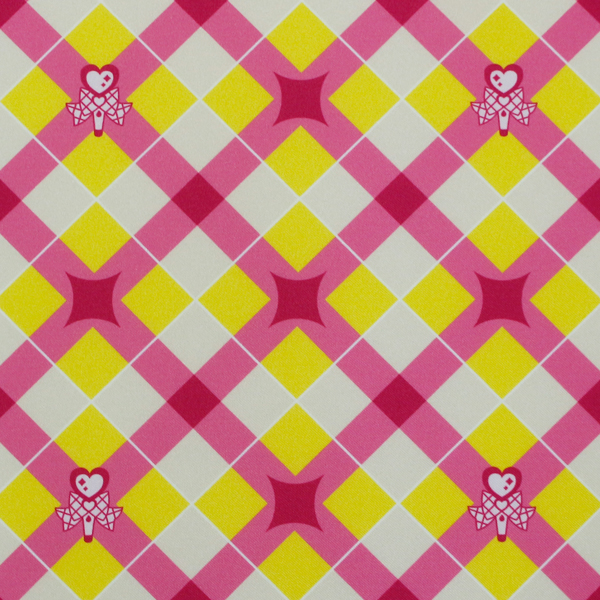 C0533　斜め黄色×ピンクチェック柄生地