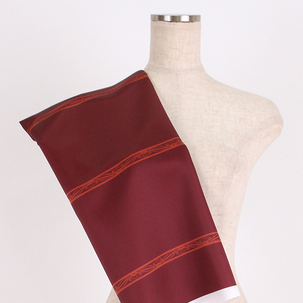 C0300　濃赤×オレンジ　幾何学柄ストライプ生地