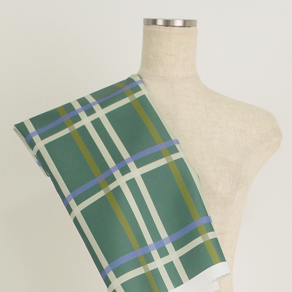 C0305　緑ベース　チェック柄生地