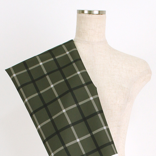 C0309　カーキグレー　チェック柄生地