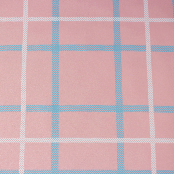 C0526　ピンクベース水色×白チェック柄生地