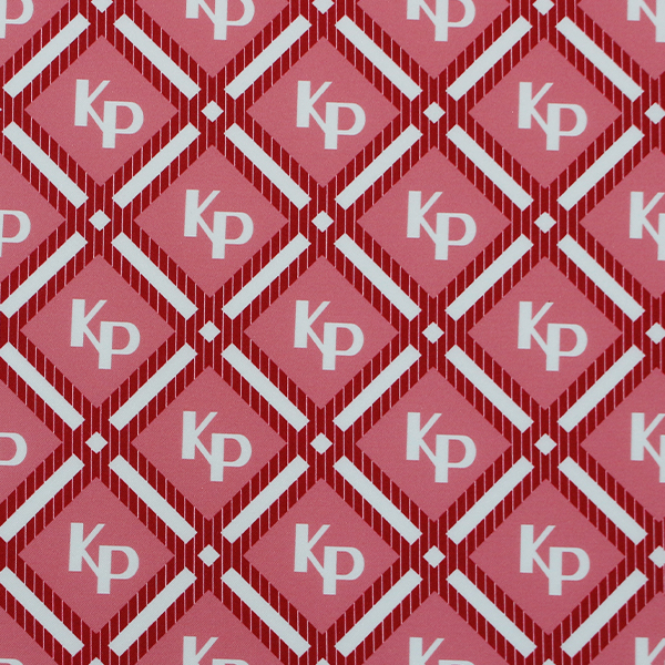 C0527　ピンクべ―ス赤×白斜めチェック柄生地