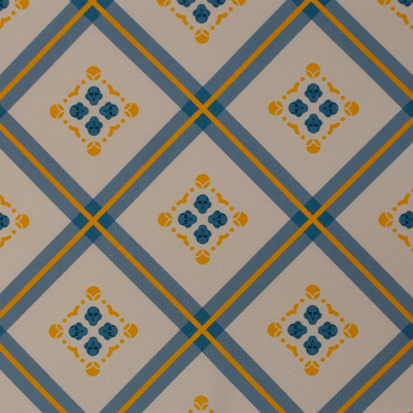 C0529　ベージュべース青×黄色斜めチェック柄生地