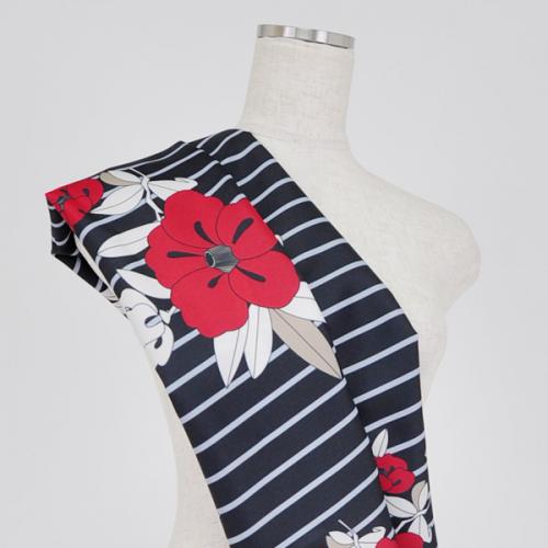 C0058　グレーストライプ花柄生地