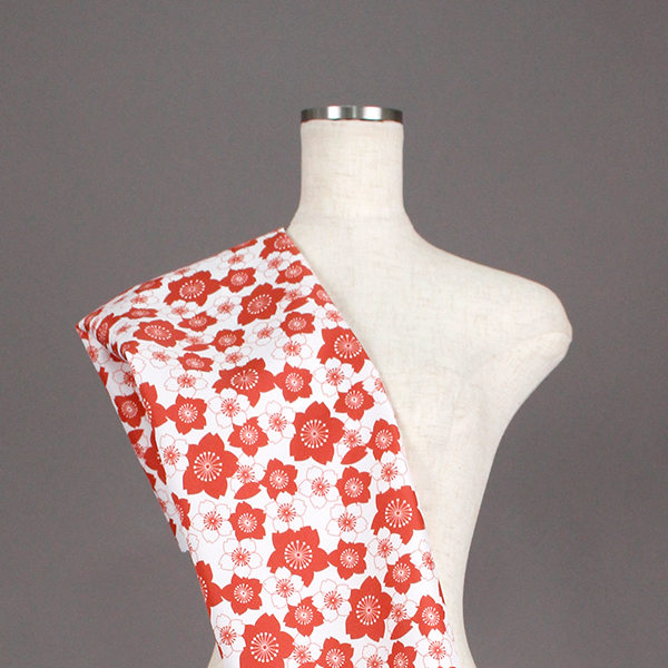 C0413　朱色①　桜柄生地