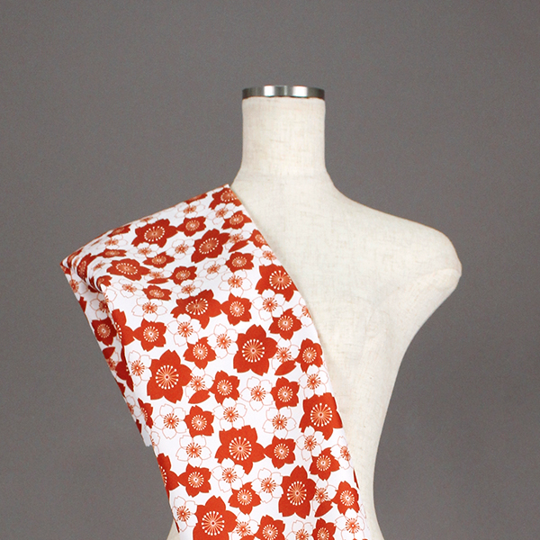 C0424　朱色②　桜柄生地