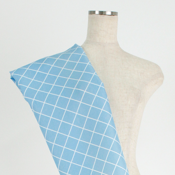 C0381　水色×白　格子柄生地