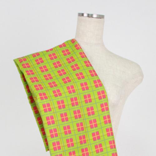 C0162　黄緑ピンク　チェック柄生地