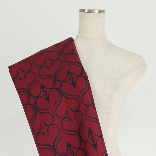 C0385　ダークレッド　ダマスク柄生地