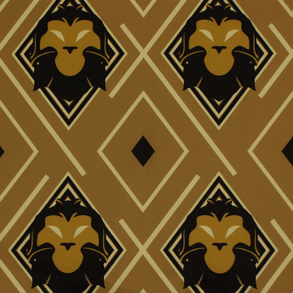 C0565　黄土色ベースライオン格子柄生地