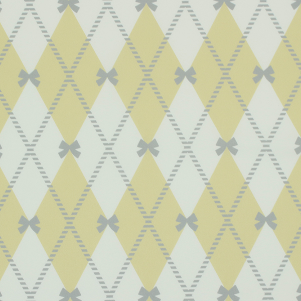 C0559　白×黄色リボンアーガイル柄生地