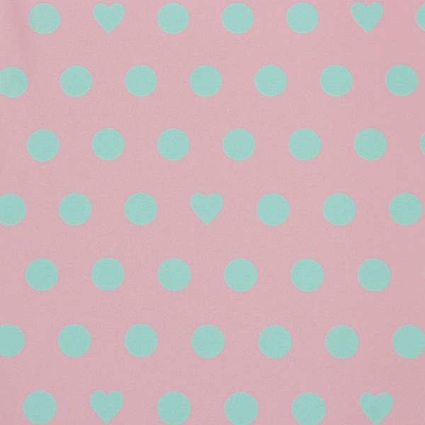 C0566　ピンクベースミントハート水玉柄生地