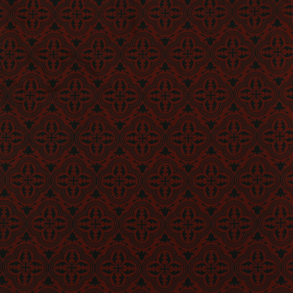 C0579　赤ベース黒アラベスク柄生地