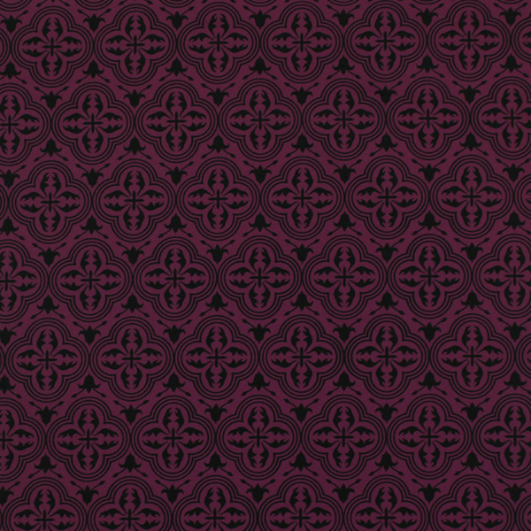 C0580　赤紫ベース黒アラベスク柄生地