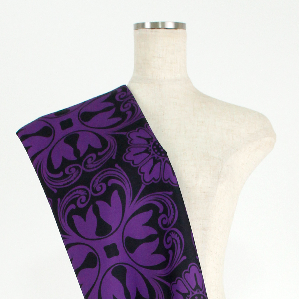 C0391　黒×紫　アラベスク花柄生地