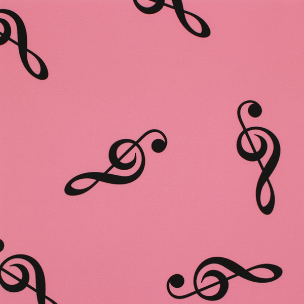 C0582　ピンクベース黒色音符柄生地