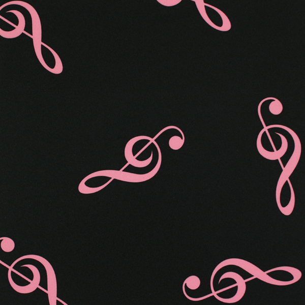 C0583　黒ベースピンク色音符柄生地