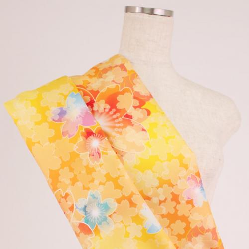 C0068　オレンジベース和風　花柄生地