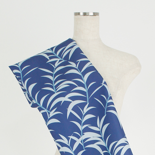 C0395　青ベース　葉っぱ柄生地