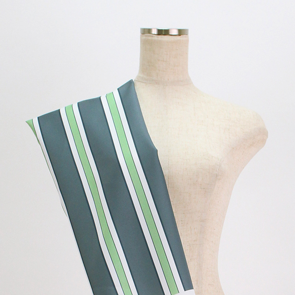 C0255　緑×灰　ストライプ柄生地