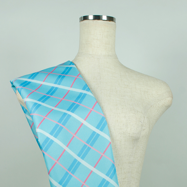 C0629　水色ベースピンク×白斜めチェック柄生地