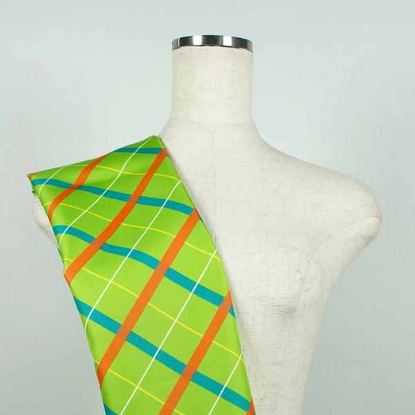 C0630　黄緑ベース青緑×オレンジチェック柄生地