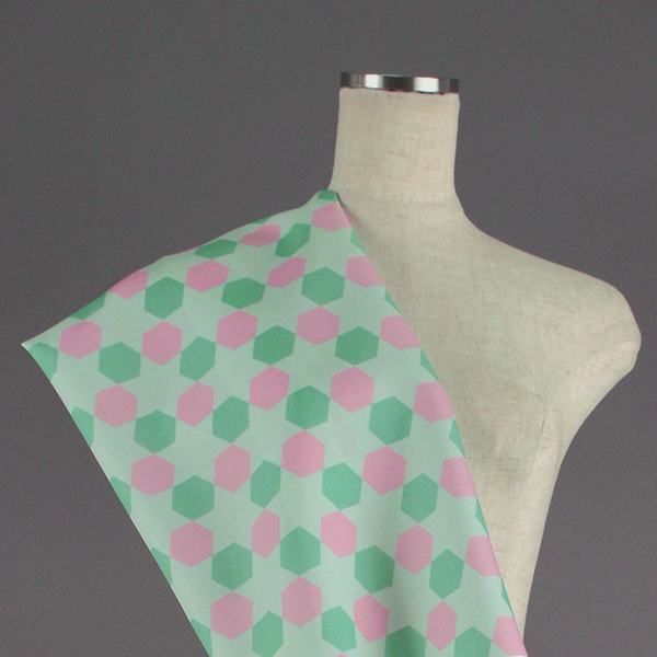 C0267　黄緑×ピンク　ハニカム柄生地