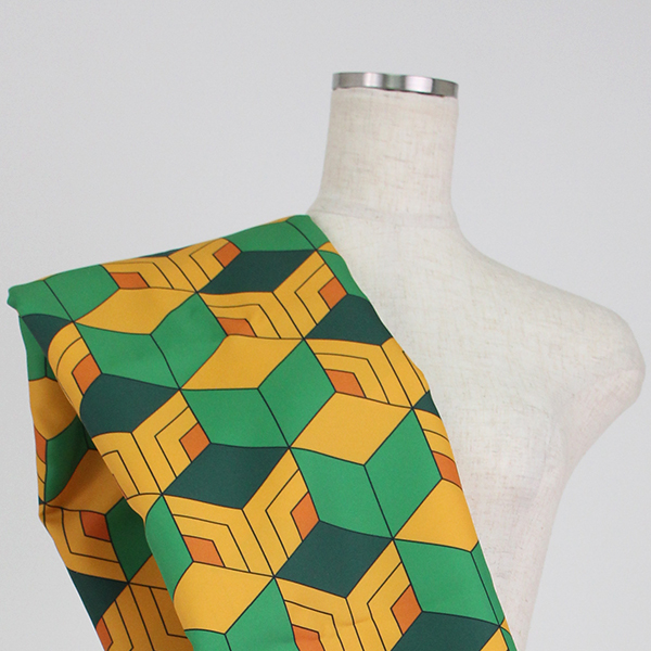 C0216　緑×黄　亀甲模様柄生地