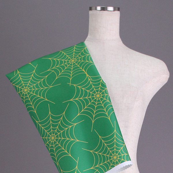 C0350　緑×黄　蜘蛛の巣柄生地