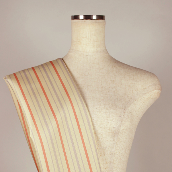 C0635　ベージュベースオレンジ×灰色ストライプ柄生地