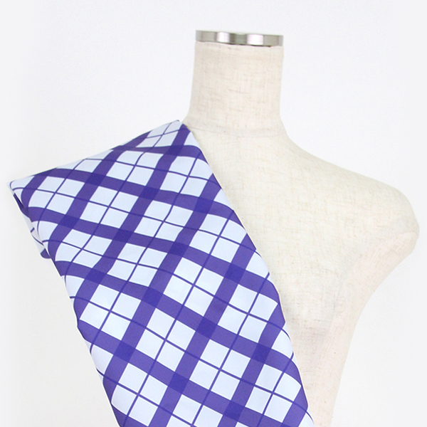 C0222　青紫×グレー　チェック柄生地