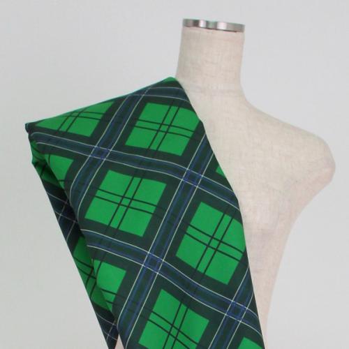 C0185　緑ベース　チェック柄生地