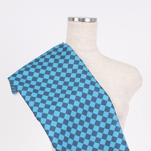 C0227　水色×紺　ダイヤ柄生地