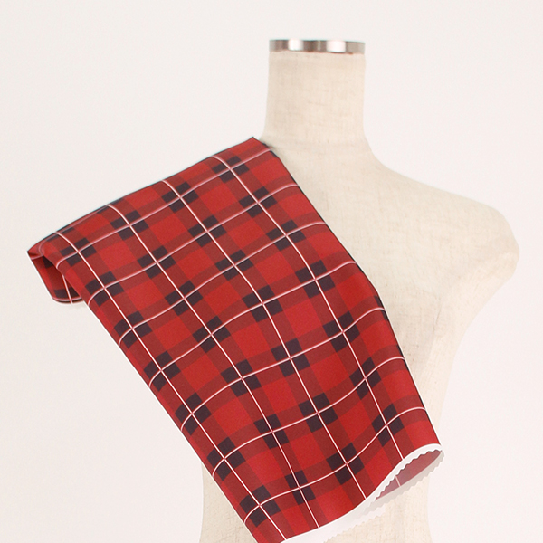 C0355　赤ベース　チェック柄生地