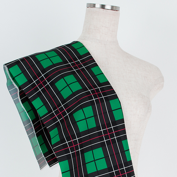 C0451　緑×赤　チェック柄生地