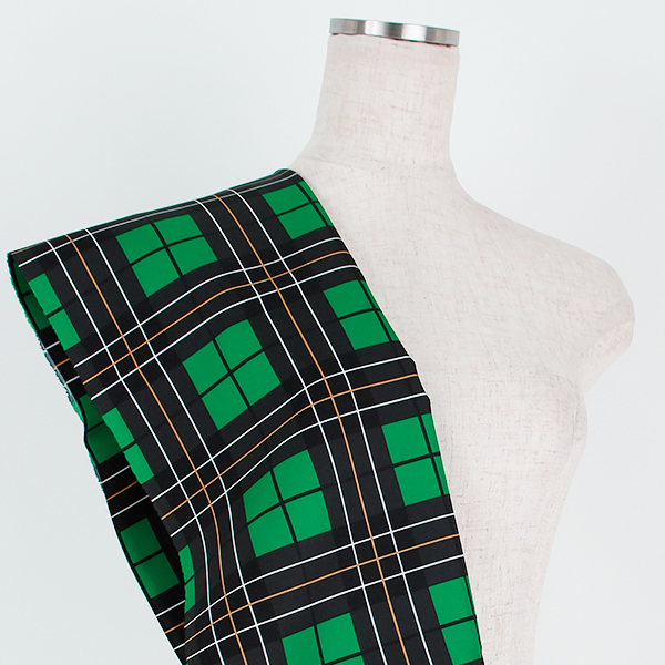 C0452　緑×黄　チェック柄生地