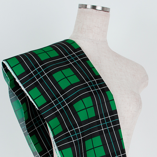 C0453　緑×青緑　チェック柄生地